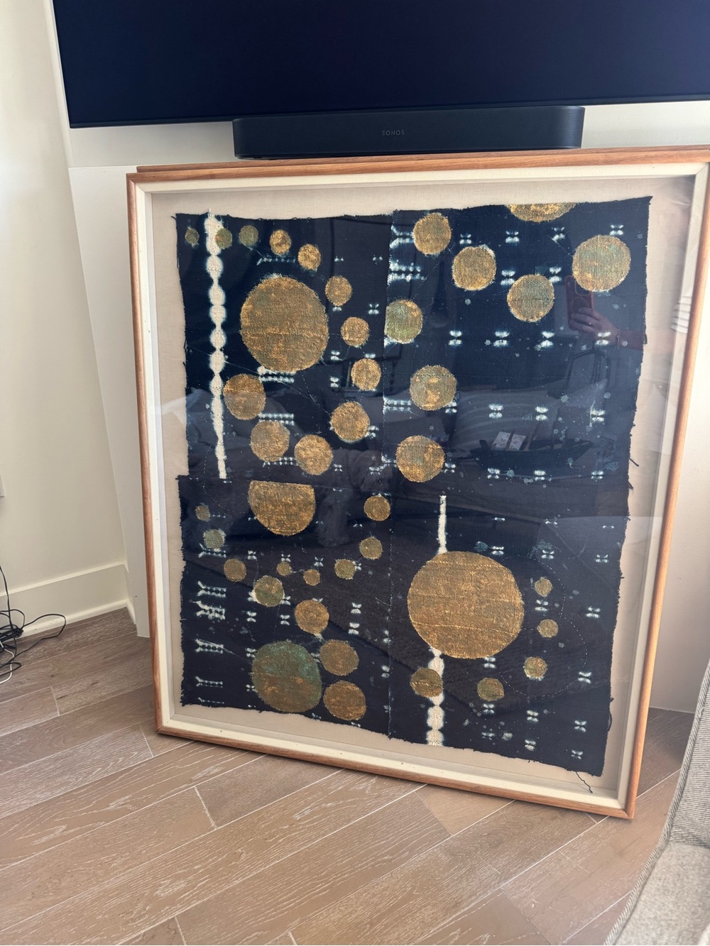 Gold Circle Abstract Wall Art on Black - Home Art
